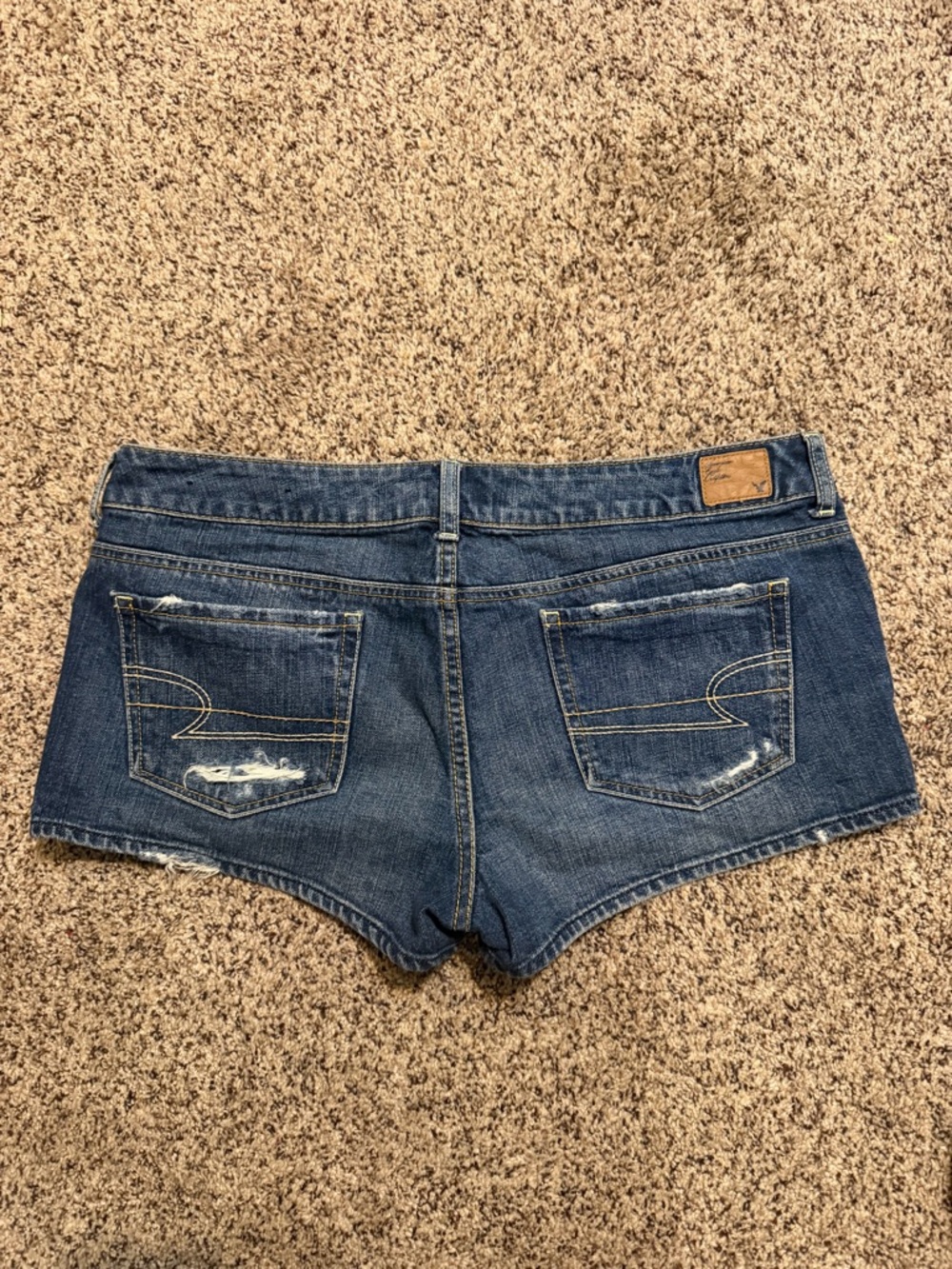 American Eagle Outfitters Blue Distressed Low-Rise Jean Shorts - Picture 2 of 3